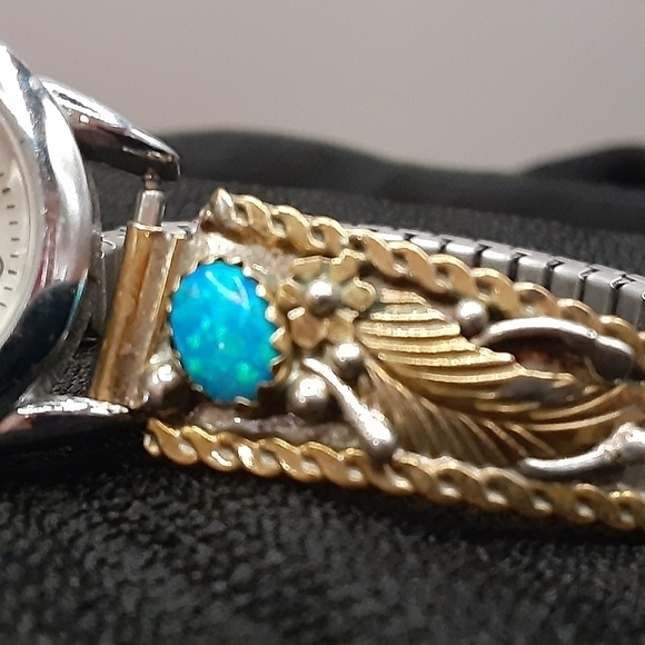 Vintage Native American Opal Silver and Gold Watch - Picture 3 of 6